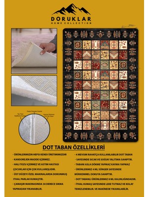 Kaymaz Tabanlı Yıkanabilir Leke Tutmaz Kilim Desenli Salon Halısı Dot Taban Halı KDH24