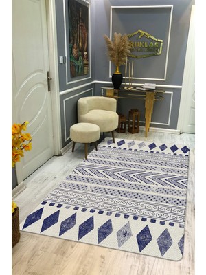 Kaymaz Tabanlı Yıkanabilir Leke Tutmaz Kilim Desenli Salon Halısı Dot Taban Halı KDH39