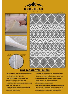 Kaymaz Tabanlı Yıkanabilir Leke Tutmaz Kilim Desenli Salon Halısı Dot Taban Halı KDH33