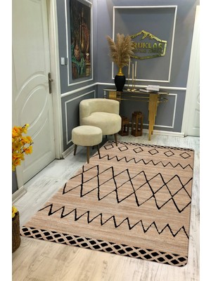 Kaymaz Tabanlı Yıkanabilir Leke Tutmaz Kilim Desenli Salon Halısı Dot Taban Halı KDH25