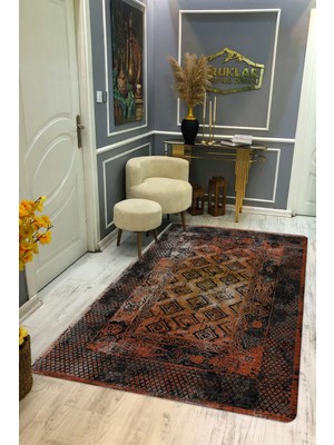 Kaymaz Tabanlı Yıkanabilir Leke Tutmaz Kilim Desenli Salon Halısı Dot Taban Halı KDH16