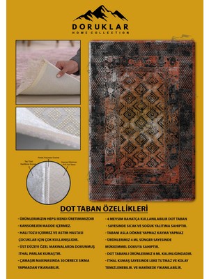 Kaymaz Tabanlı Yıkanabilir Leke Tutmaz Kilim Desenli Salon Halısı Dot Taban Halı KDH16