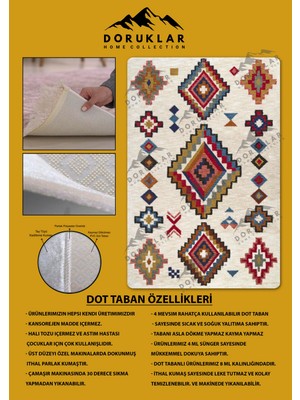 Kaymaz Tabanlı Yıkanabilir Leke Tutmaz Kilim Desenli Salon Halısı Dot Taban Halı KDH29