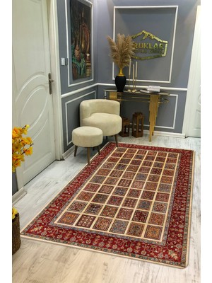 Kaymaz Tabanlı Yıkanabilir Leke Tutmaz Kilim Desenli Salon Halısı Dot Taban Halı KDH19