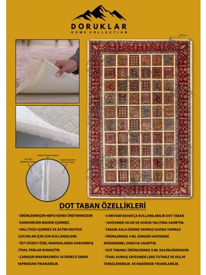 Kaymaz Tabanlı Yıkanabilir Leke Tutmaz Kilim Desenli Salon Halısı Dot Taban Halı KDH19