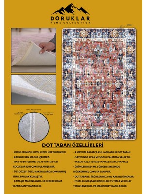 Kaymaz Tabanlı Yıkanabilir Leke Tutmaz Kilim Desenli Salon Halısı Dot Taban Halı KDH14