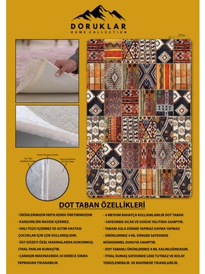 Kaymaz Tabanlı Yıkanabilir Leke Tutmaz Kilim Desenli Salon Halısı Dot Taban Halı KDH13