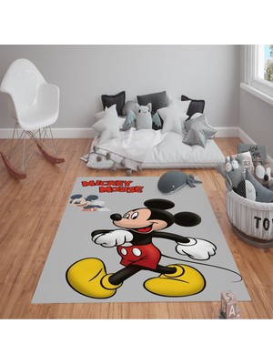 Kaymaz Tabanlı Yıkanabilir Mickey Mouse Desenli Çocuk Halısı Dot Taban Halı