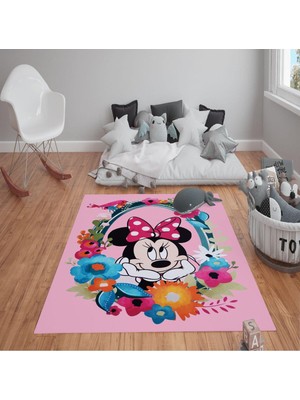 Kaymaz Tabanlı Yıkanabilir Mickey Mouse Desenli Çocuk Halısı Dot Taban Halı