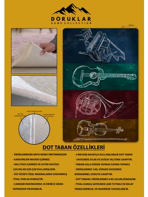 Doruklar Home Collection Kaymaz Taban Yıkanabilir Müzik Desenli Çocuk Halısı