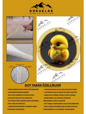 Doruklar Home Collection Kaymaz Taban Yıkanabilir Tatlı Civciv Desenli Yuvarlak Çocuk Halısı