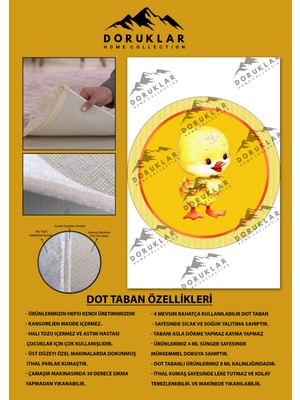 Doruklar Home Collection Kaymaz Taban Yıkanabilir Tatlı Civciv Desenli Yuvarlak Çocuk Halısı