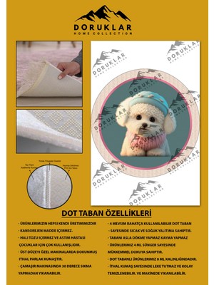 Doruklar Home Collection Kaymaz Taban Yıkanabilir Tatlı Köpek Desenli Yuvarlak Çocuk Halısı