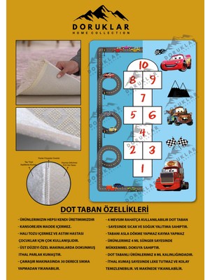 Doruklar Home Collection Kaymaz Taban Yıkanabilir Yol Araba Seksek Desenli Çocuk Halısı