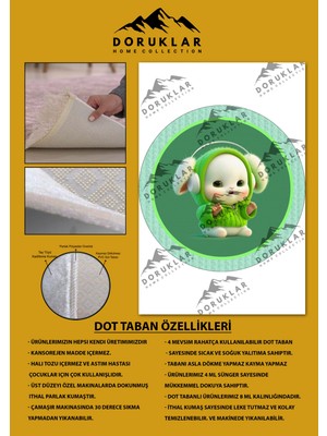 Doruklar Home Collection Kaymaz Taban Yıkanabilir Tatlı Minik Tavşan Desenli Yuvarlak Çocuk Halısı