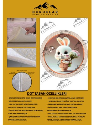 Doruklar Home Collection Kaymaz Taban Yıkanabilir Tatlı Minik Tavşan Desenli Yuvarlak Çocuk Halısı