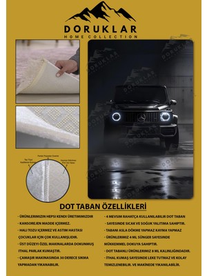 Kaymaz Taban Makinada Yıkanabilir Dijital Baskı Mercedes Desenli Genç Odası Halısı Dot Taban Halı