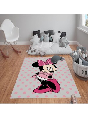 Kaymaz Tabanlı Yıkanabilir Mickey Mouse Desenli Çocuk Halısı Dot Taban Halı