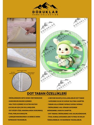 Doruklar Home Collection Kaymaz Taban Yıkanabilir Tatlı Minik Tavşan Desenli Yuvarlak Çocuk Halısı