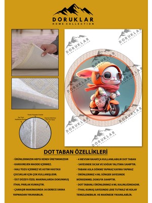 Kaymaz Taban Yıkanabilir Motor Tavşan Desenli Yuvarlak Çocuk Halısı