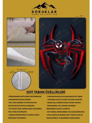 Kaymaz Taban Makinada Yıkanabilir Dijital Baskı Spiderman Desenli Genç ve Çocuk Odası Halısı Dot Taban Hal