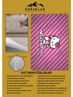 Doruklar Home Collection Kaymaz Taban Makinada Yıkanabilir Dijital Baskı Hello Kitty Desenli Genç ve Çocuk Odası Halısı Dot Taban Halı