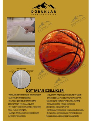 Doruklar Home Collection Kaymaz Taban Makinada Yıkanabilir Dijital Baskı Basketbol Topu Desenli Genç Odası Halısı Dot Taban Halı