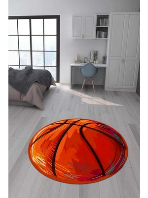 Doruklar Home Collection Kaymaz Taban Makinada Yıkanabilir Dijital Baskı Basketbol Topu Desenli Genç Odası Halısı Dot Taban Halı