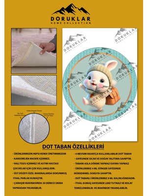 Doruklar Home Collection Kaymaz Taban Yıkanabilir Tatlı Minik Tavşan Desenli Yuvarlak Çocuk Halısı