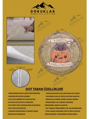 Doruklar Home Collection Kaymaz Taban Makinada Yıkanabilir Dijital Baskı Cadılar Bayramı Desenli Genç Odası Halısı Dot Taban Halı