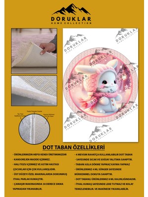 Doruklar Home Collection Kaymaz Taban Yıkanabilir Tatlı Tavşan Desenli Yuvarlak Çocuk Halısı