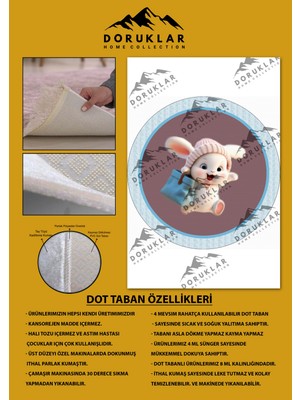 Doruklar Home Collection Kaymaz Taban Yıkanabilir Tatlı Minik Tavşan Desenli Yuvarlak Çocuk Halısı