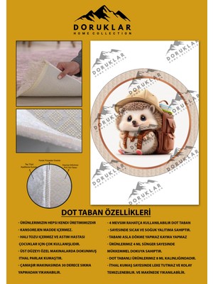 Doruklar Home Collection Kaymaz Taban Yıkanabilir Tatlı Kirpi Desenli Yuvarlak Çocuk Halısı