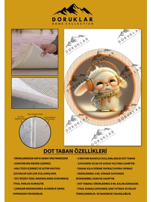 Doruklar Home Collection Kaymaz Taban Yıkanabilir Tatlı Minik Tavşan Desenli Yuvarlak Çocuk Halısı