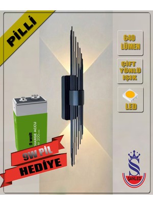 Merdiven Modeli Metal Çift Yönlü Beyaz-Günışığı-Amber Işık Gold Kasa Duvar Aydınlatma Aplik-Pilli