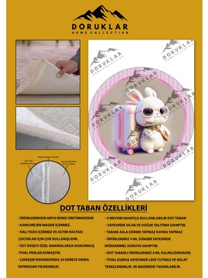 Doruklar Home Collection Kaymaz Taban Yıkanabilir Tatlı Minik Tavşan Desenli Yuvarlak Çocuk Halısı