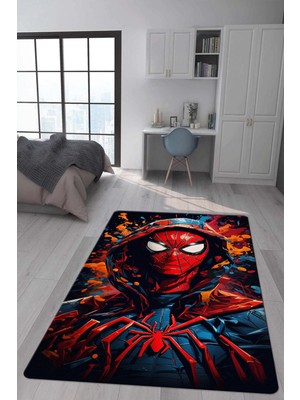 Doruklar Home Collection Kaymaz Taban Makinada Yıkanabilir Dijital Baskı Spiderman Desenli Genç ve Çocuk Odası Halısı Dot Taban Halı