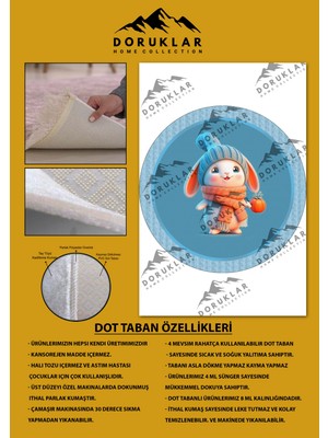 Doruklar Home Collection Kaymaz Taban Yıkanabilir Tatlı Tavşan Desenli Yuvarlak Çocuk Halısı