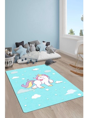 Doruklar Home Collection Kaymaz Taban Yıkanabilir Unicorn Desenli Çocuk Halısı