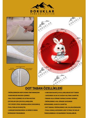 Doruklar Home Collection Kaymaz Taban Yıkanabilir Tatlı Minik Tavşan Desenli Yuvarlak Çocuk Halısı