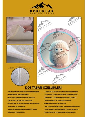 Doruklar Home Collection Kaymaz Taban Yıkanabilir Minik Kuzu Desenli Yuvarlak Çocuk Halısı