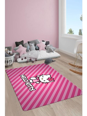 Doruklar Home Collection Kaymaz Taban Makinada Yıkanabilir Dijital Baskı Hello Kitty Desenli Genç ve Çocuk Odası Halısı Dot Taban Halı