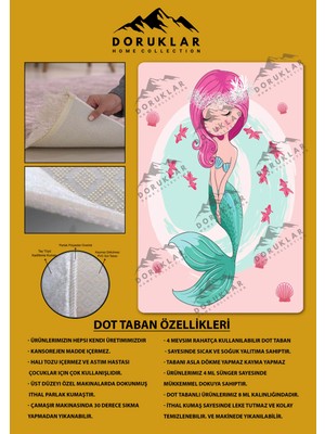 Doruklar Home Collection Kaymaz Taban Yıkanabilir Deniz Kızı Desenli Çocuk Halısı