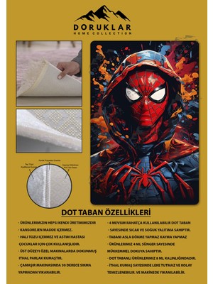 Doruklar Home Collection Kaymaz Taban Makinada Yıkanabilir Dijital Baskı Spiderman Desenli Genç ve Çocuk Odası Halısı Dot Taban Halı