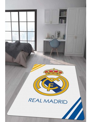 Doruklar Home Collection Kaymaz Taban Makinada Yıkanabilir Dijital Baskı Real Madrid Desenli Genç Odası Halısı Dot Taban Halı