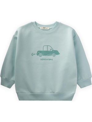 Cigit Araba Baskılı Sweatshirt 1-6 Yaş Su Yeşili