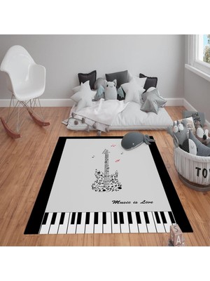 Kaymaz Tabanlı Yıkanabilir Piano Desenli Çocuk Halısı Dot Taban Halı