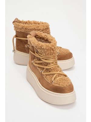 Luvi Dila Taba Suni Kürklü Kadın Kalın Tabanlı Kar Botu