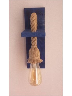 Retro Mavi Ahşap Aplik Duvar Lambası Otantik Model