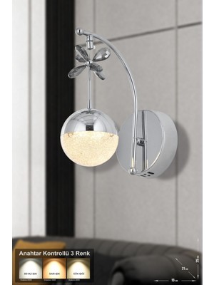 Forde Power Ledli Modern Lüks Duvar Aplik (3 Renk Sarı-Beyaz-Gün Işığı) - Krom